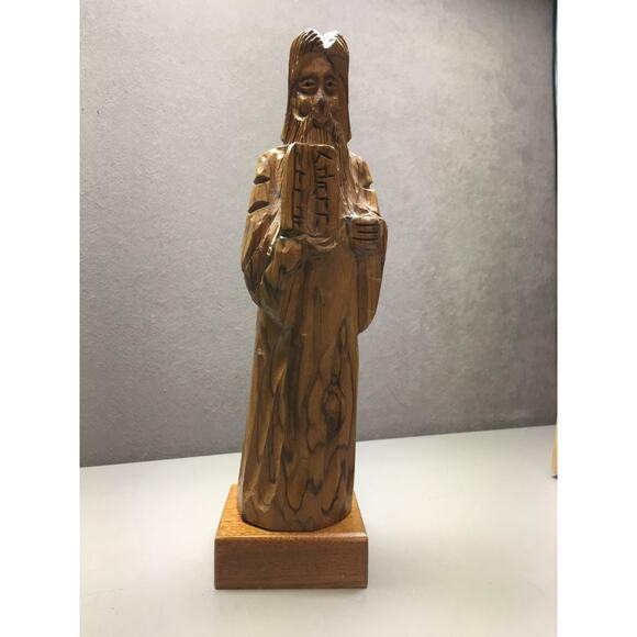 Hand Carved Olive Wood Moses Exodus Ten Commandments Figure Statue Israel Jewish